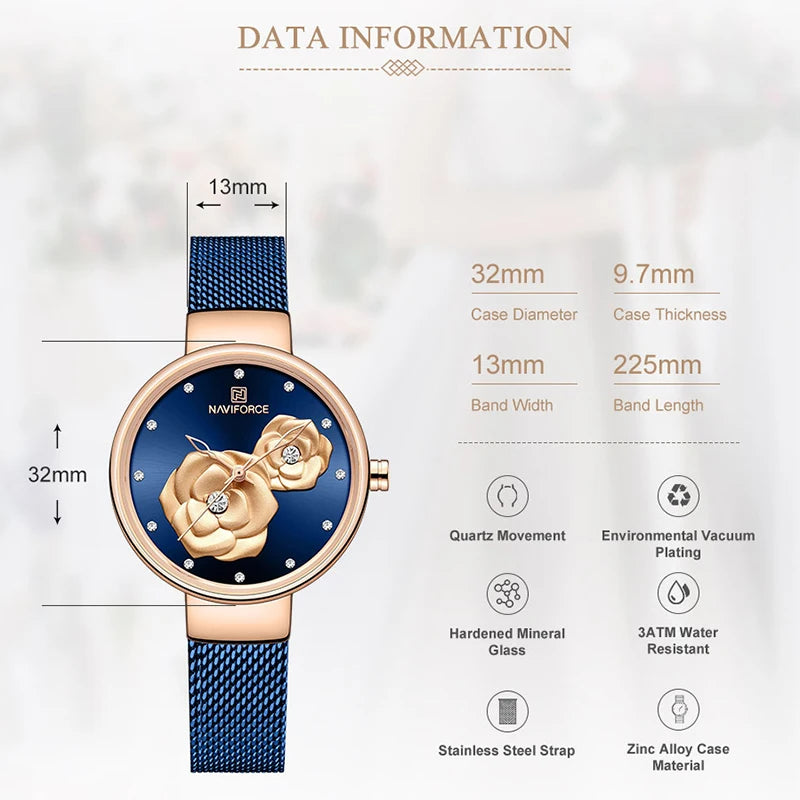 NAVIFORCE Luxury Women's Watch Set with Steel Mesh Band Creative Design Female Clock Relogio Feminino Includes Watch Box for Sal
