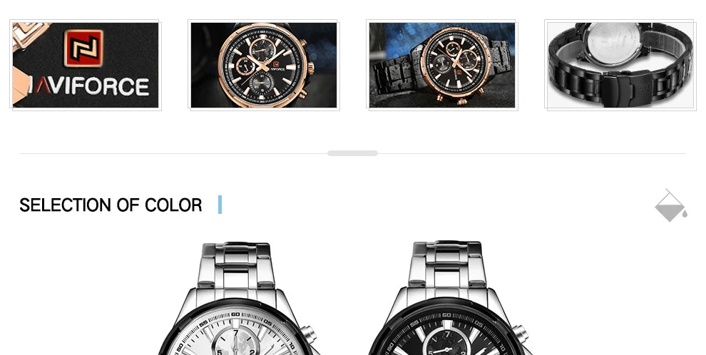 NAVIFORCE Classic Casual Business Male Watches Stainless Steel Waterproof Wristwatch Quartz Date Display Clock Relogio Masculino