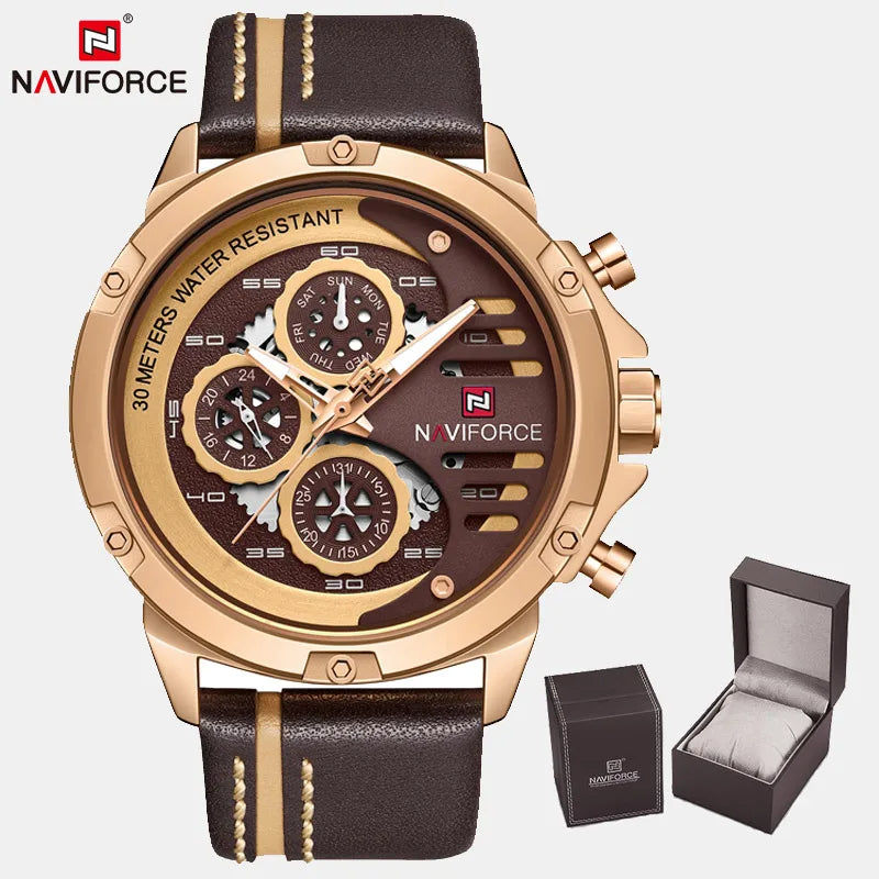 Men's Watches NAVIFORCE Brand Luxury Quartz Watch Man Leather Sport Wristwatches Waterproof Male Clock With Box Set For Sale