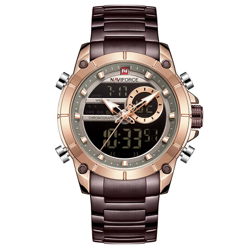 NAVIFORCE Top Luxury Men's Luxury Sports Military Watch All Steel Waterproof Shi Ying Digital Double Display Clock Relogio Mascu