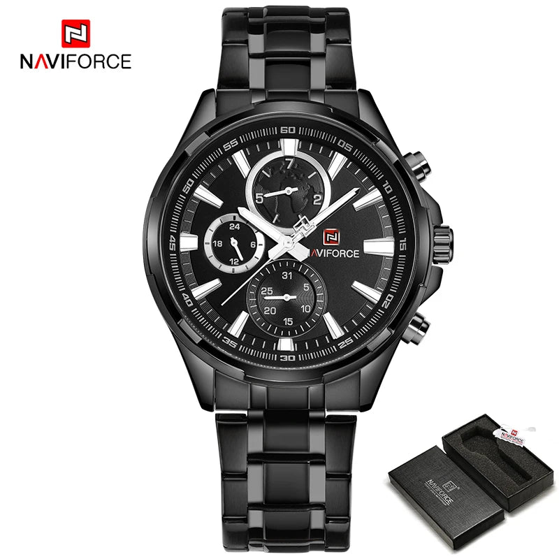 NAVIFORCE Classic Casual Business Male Watches Stainless Steel Waterproof Wristwatch Quartz Date Display Clock Relogio Masculino
