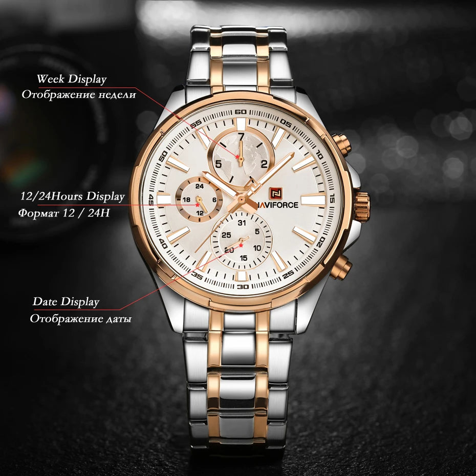 NAVIFORCE Classic Casual Business Male Watches Stainless Steel Waterproof Wristwatch Quartz Date Display Clock Relogio Masculino