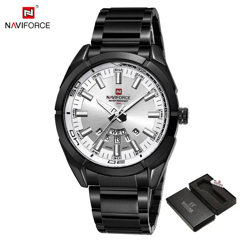 NAVIFORCE Classic Casual Watch for Men Stainless Steel Sport Waterproof Male Watches Quartz Date Display Clock Relogio Masculino