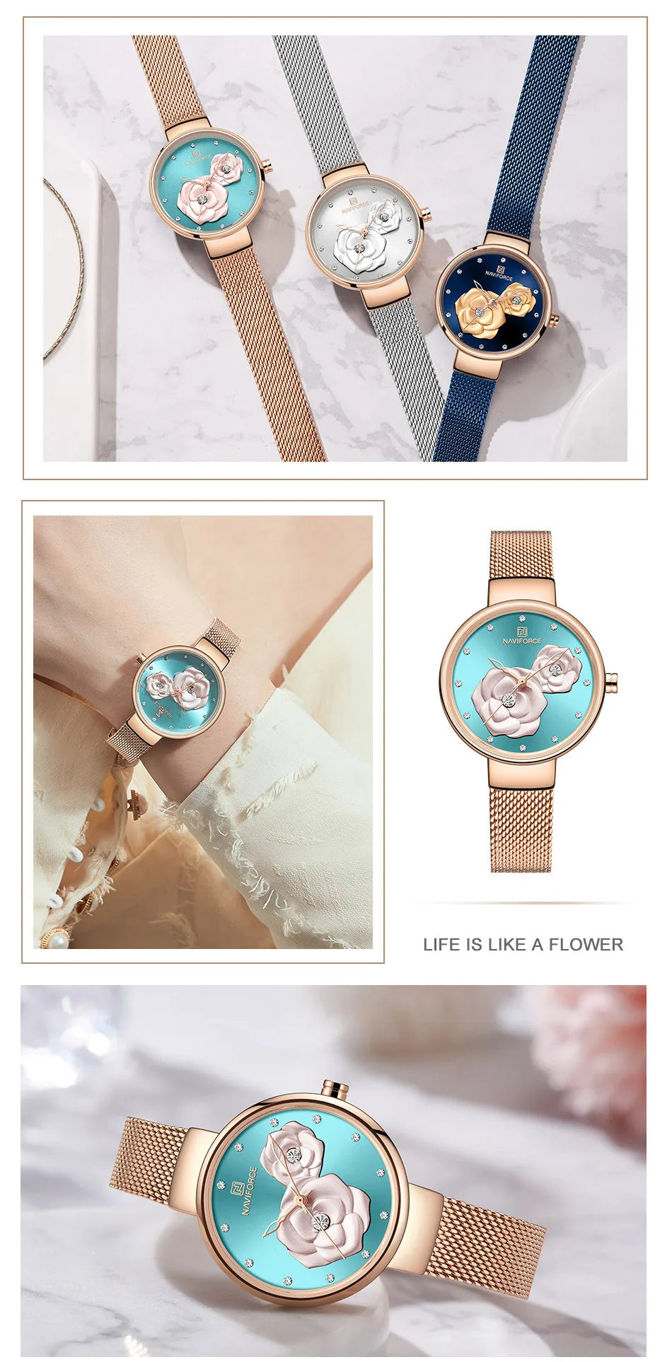 NAVIFORCE Luxury Women's Watch Set with Steel Mesh Band Creative Design Female Clock Relogio Feminino Includes Watch Box for Sal