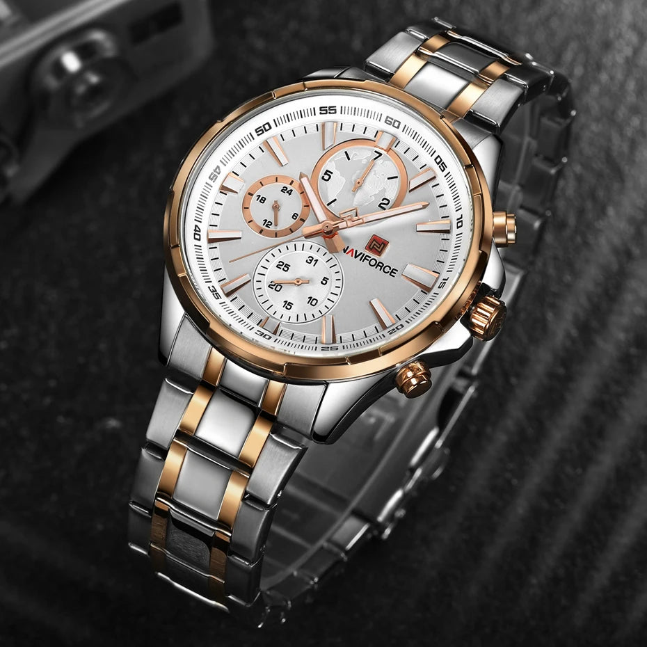 NAVIFORCE Classic Casual Business Male Watches Stainless Steel Waterproof Wristwatch Quartz Date Display Clock Relogio Masculino