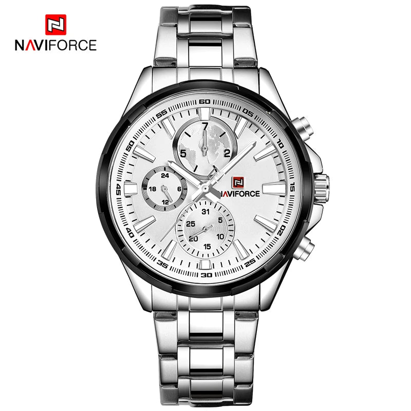 NAVIFORCE Classic Casual Business Male Watches Stainless Steel Waterproof Wristwatch Quartz Date Display Clock Relogio Masculino