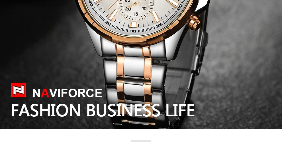 NAVIFORCE Classic Casual Business Male Watches Stainless Steel Waterproof Wristwatch Quartz Date Display Clock Relogio Masculino