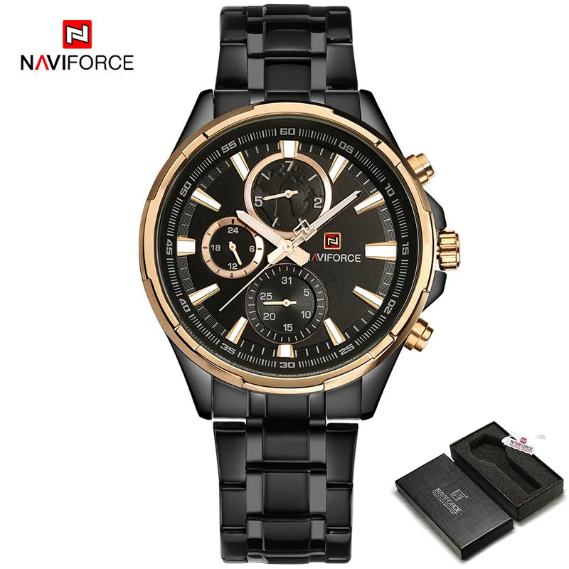NAVIFORCE Classic Casual Business Male Watches Stainless Steel Waterproof Wristwatch Quartz Date Display Clock Relogio Masculino