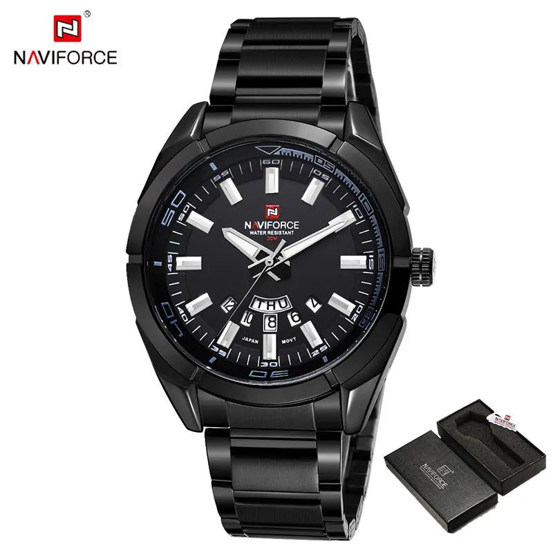 NAVIFORCE Classic Casual Watch for Men Stainless Steel Sport Waterproof Male Watches Quartz Date Display Clock Relogio Masculino