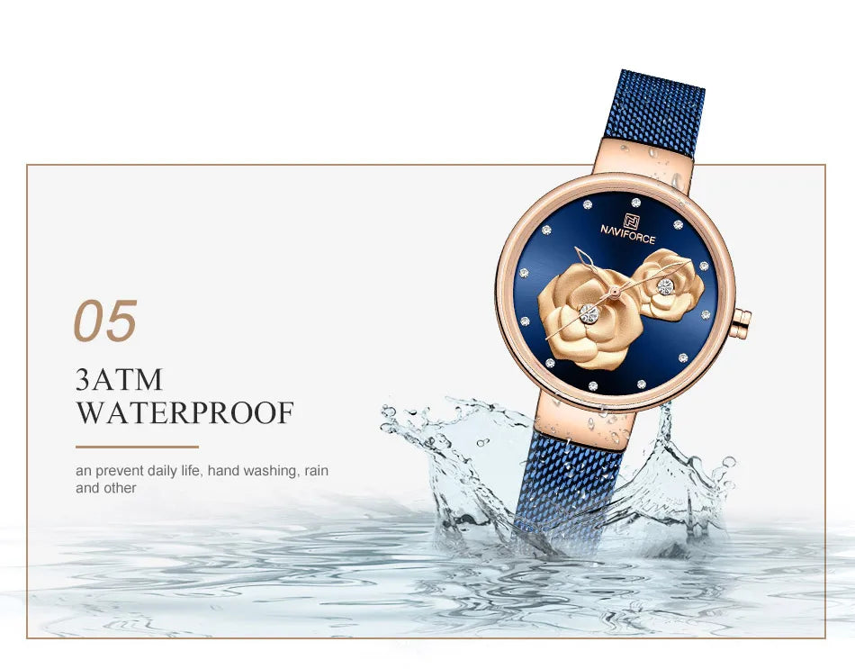 NAVIFORCE Luxury Women's Watch Set with Steel Mesh Band Creative Design Female Clock Relogio Feminino Includes Watch Box for Sal