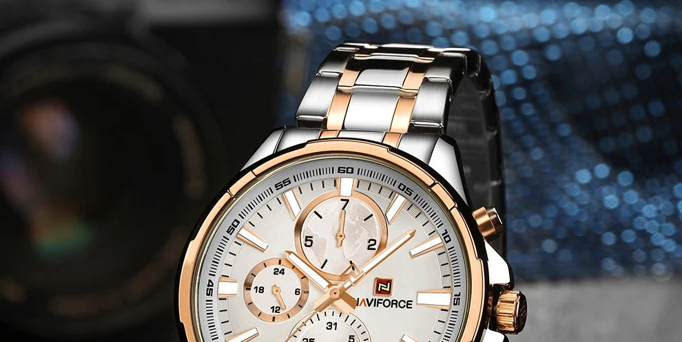 NAVIFORCE Classic Casual Business Male Watches Stainless Steel Waterproof Wristwatch Quartz Date Display Clock Relogio Masculino