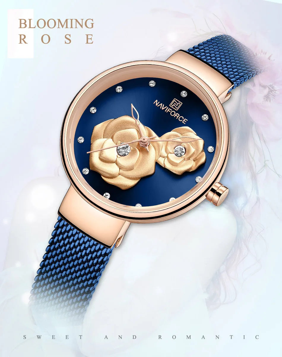 NAVIFORCE Luxury Women's Watch Set with Steel Mesh Band Creative Design Female Clock Relogio Feminino Includes Watch Box for Sal