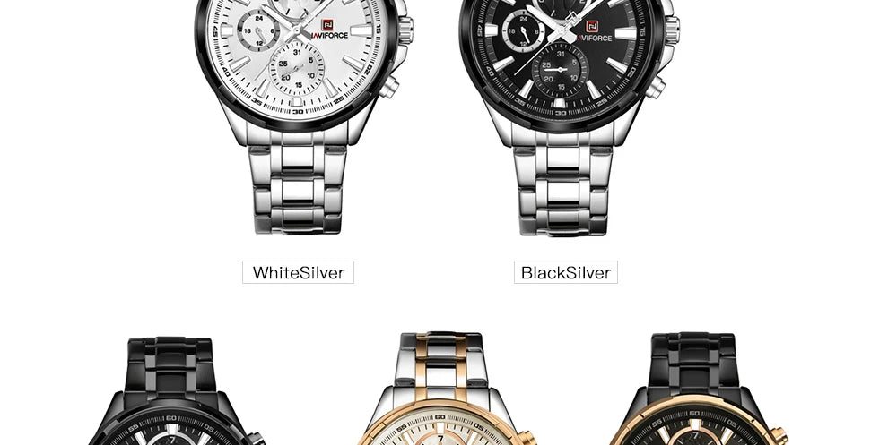 NAVIFORCE Classic Casual Business Male Watches Stainless Steel Waterproof Wristwatch Quartz Date Display Clock Relogio Masculino