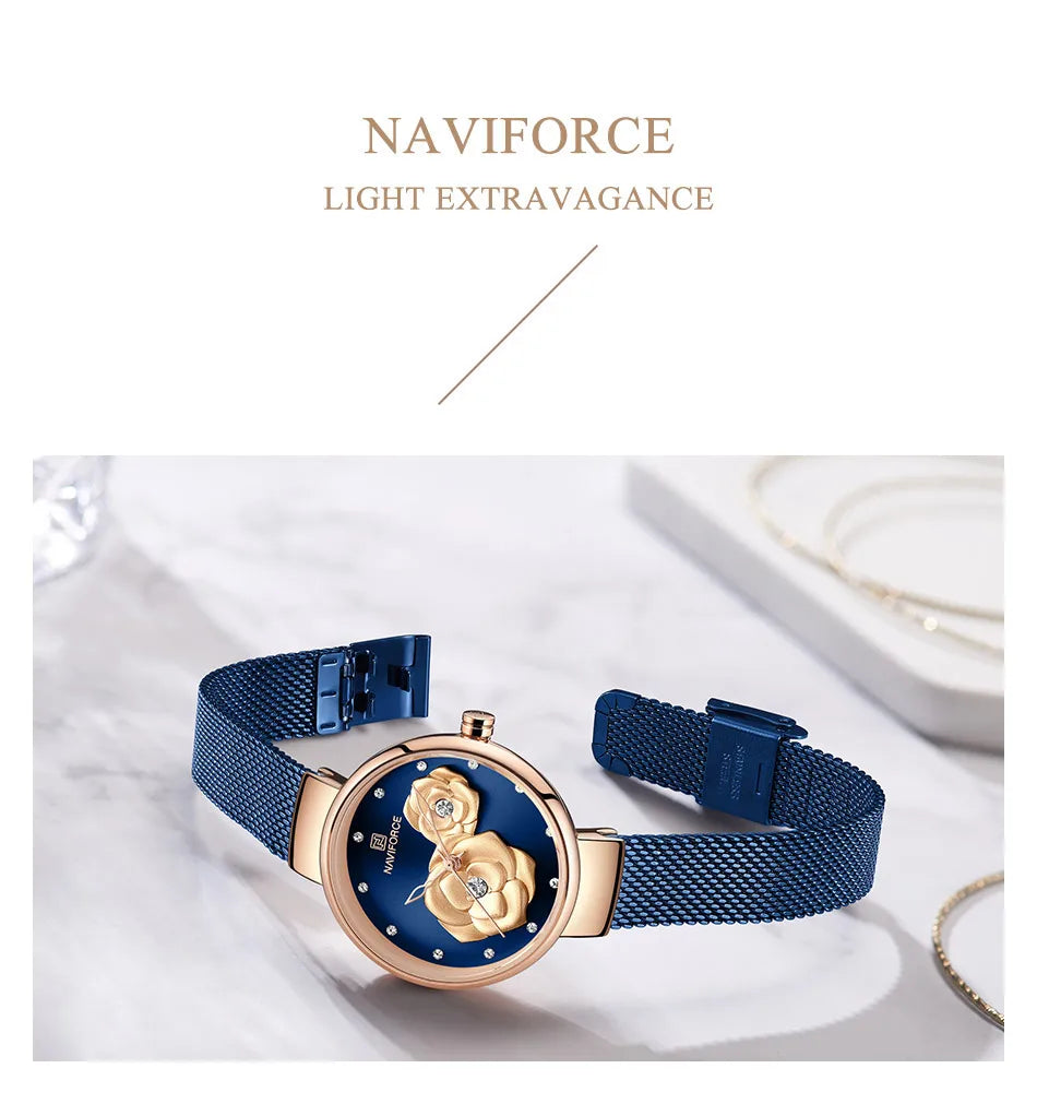 NAVIFORCE Luxury Women's Watch Set with Steel Mesh Band Creative Design Female Clock Relogio Feminino Includes Watch Box for Sal