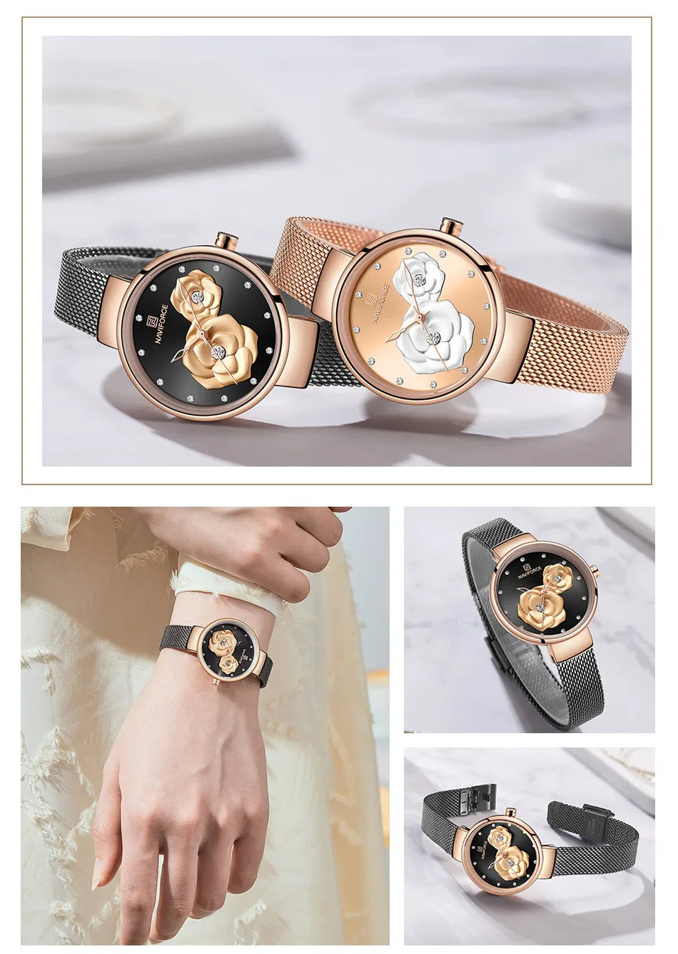 NAVIFORCE Luxury Women's Watch Set with Steel Mesh Band Creative Design Female Clock Relogio Feminino Includes Watch Box for Sal