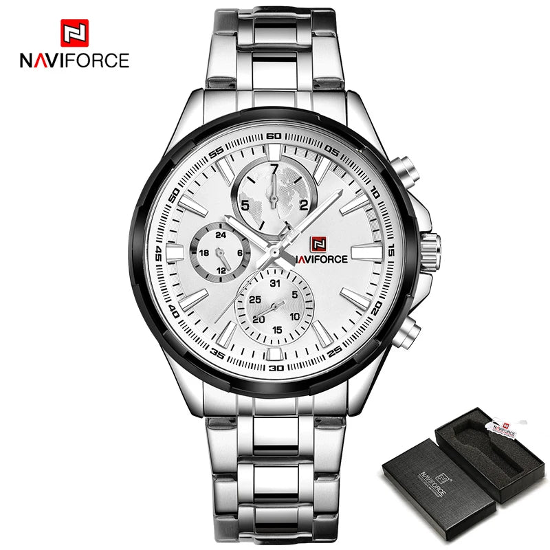 NAVIFORCE Classic Casual Business Male Watches Stainless Steel Waterproof Wristwatch Quartz Date Display Clock Relogio Masculino