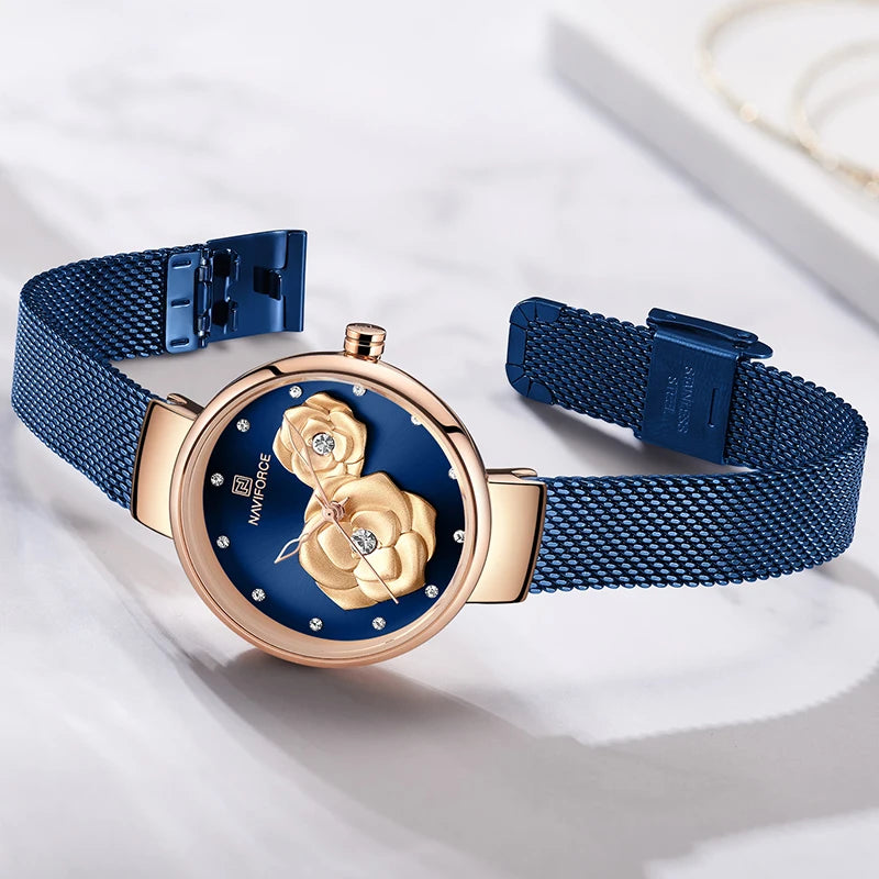 NAVIFORCE Luxury Women's Watch Set with Steel Mesh Band Creative Design Female Clock Relogio Feminino Includes Watch Box for Sal