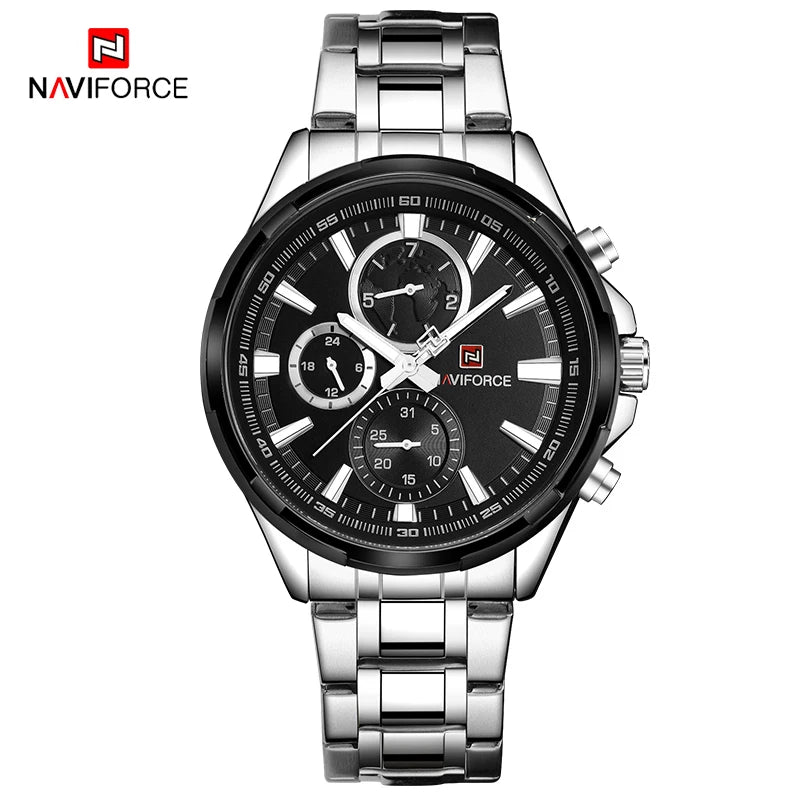NAVIFORCE Classic Casual Business Male Watches Stainless Steel Waterproof Wristwatch Quartz Date Display Clock Relogio Masculino