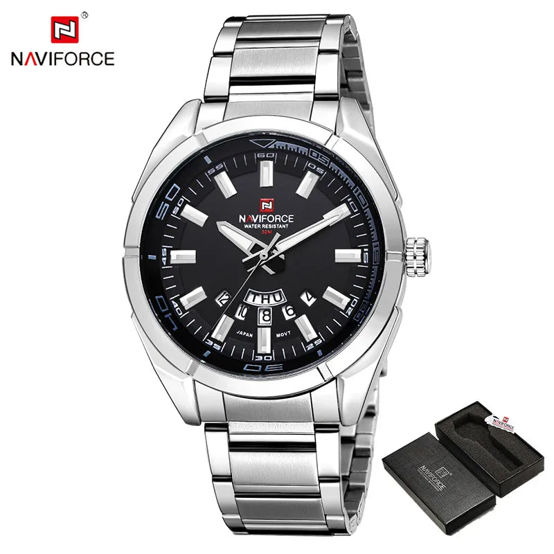 NAVIFORCE Classic Casual Watch for Men Stainless Steel Sport Waterproof Male Watches Quartz Date Display Clock Relogio Masculino