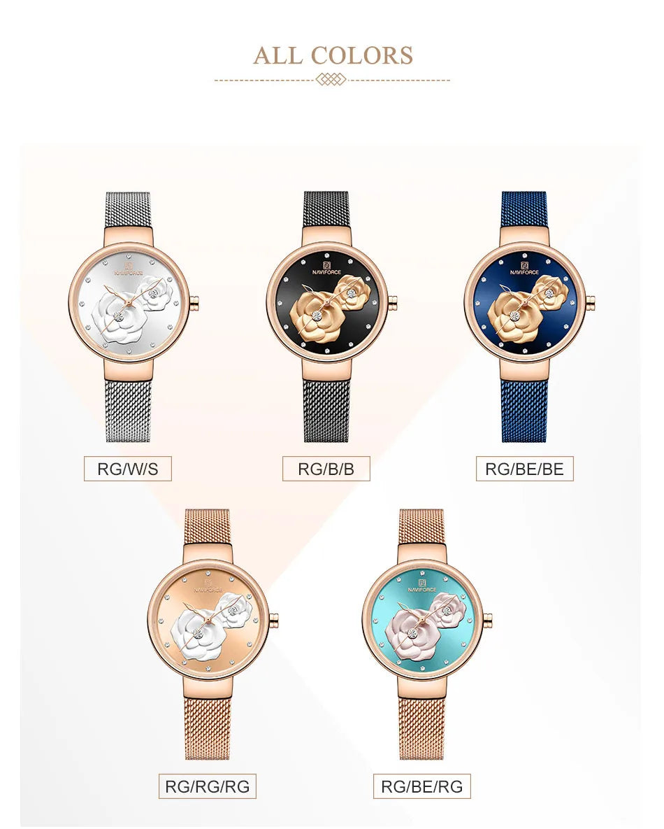 NAVIFORCE Luxury Women's Watch Set with Steel Mesh Band Creative Design Female Clock Relogio Feminino Includes Watch Box for Sal