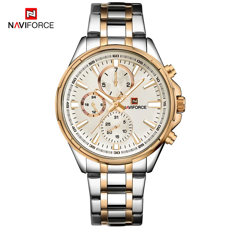 NAVIFORCE Classic Casual Business Male Watches Stainless Steel Waterproof Wristwatch Quartz Date Display Clock Relogio Masculino