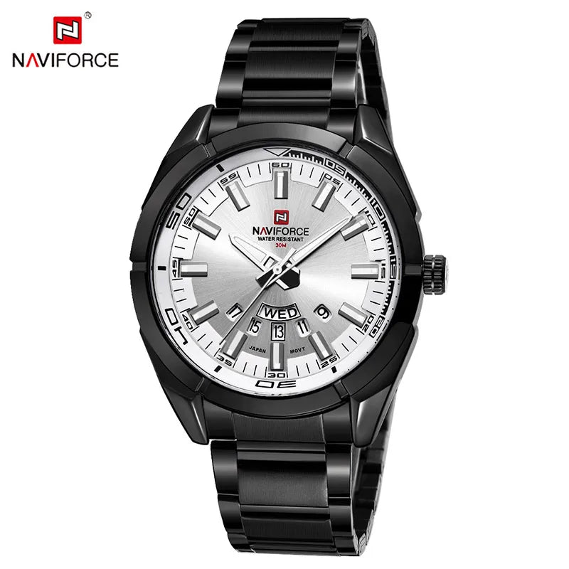 NAVIFORCE Classic Casual Watch for Men Stainless Steel Sport Waterproof Male Watches Quartz Date Display Clock Relogio Masculino
