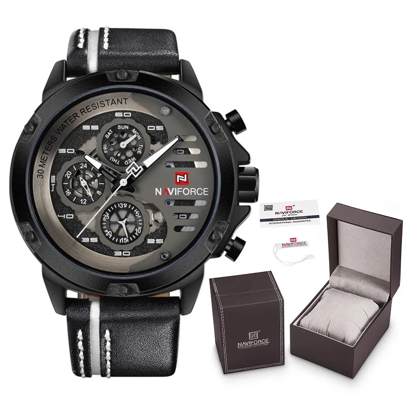 Men's Watches NAVIFORCE Brand Luxury Quartz Watch Man Leather Sport Wristwatches Waterproof Male Clock With Box Set For Sale