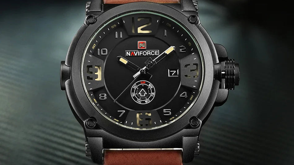 NAVIFORCE Luxury Brand Men Sports Military Quartz Watch for Man Analog Date Clock Leather Strap Wristwatch Relogio Free Shiping