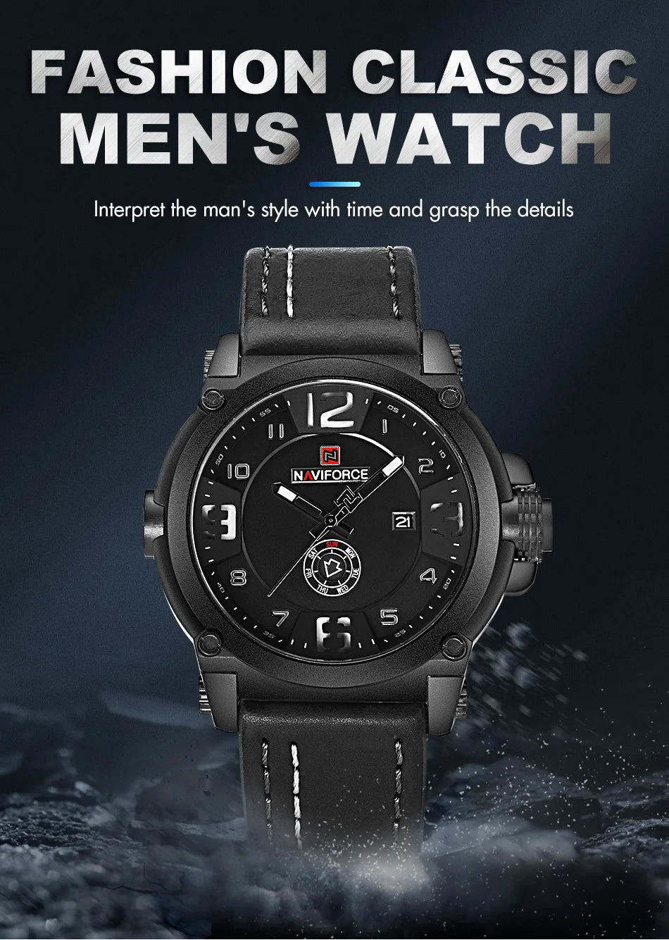 NAVIFORCE Luxury Brand Men Sports Military Quartz Watch for Man Analog Date Clock Leather Strap Wristwatch Relogio Free Shiping