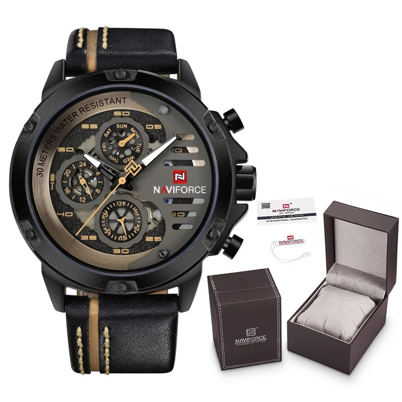 Men's Watches NAVIFORCE Brand Luxury Quartz Watch Man Leather Sport Wristwatches Waterproof Male Clock With Box Set For Sale