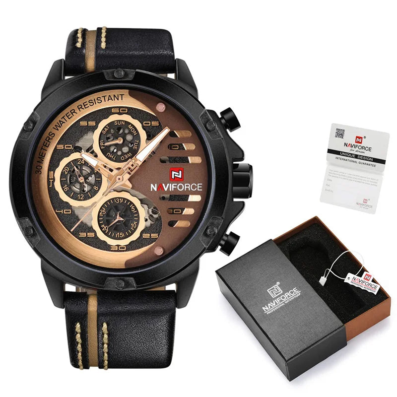 Men's Watches NAVIFORCE Brand Luxury Quartz Watch Man Leather Sport Wristwatches Waterproof Male Clock With Box Set For Sale