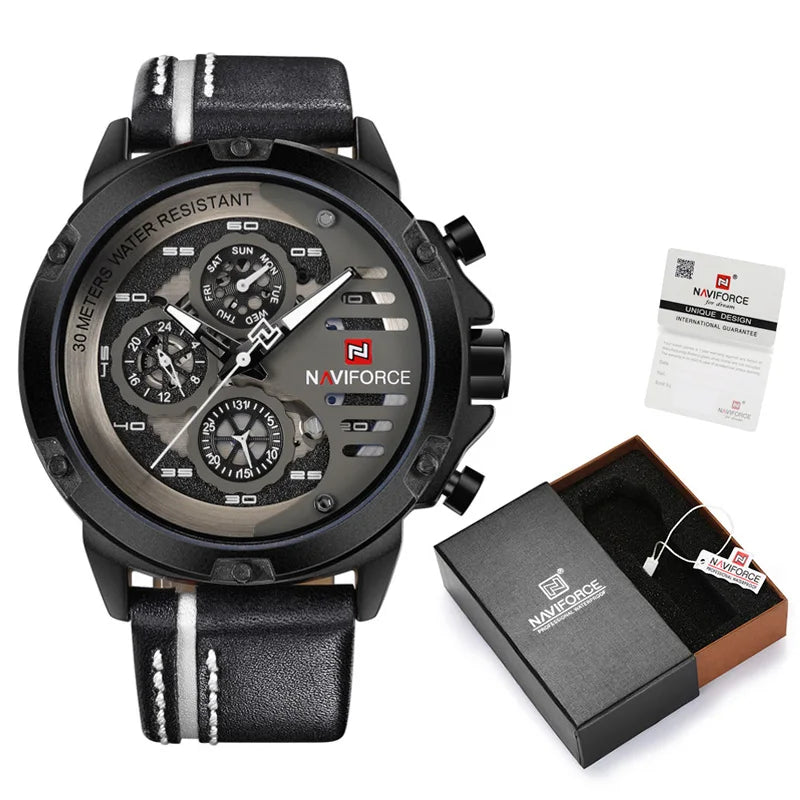 Men's Watches NAVIFORCE Brand Luxury Quartz Watch Man Leather Sport Wristwatches Waterproof Male Clock With Box Set For Sale