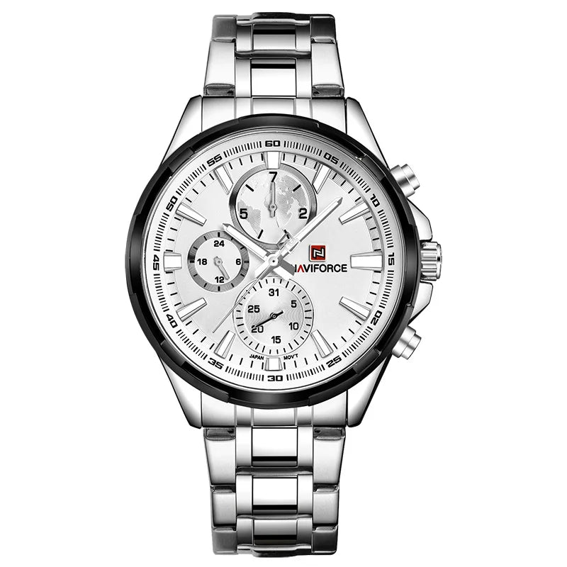 NAVIFORCE Men's Luxury Business Quartz Watch 24-Hour Date Display Man Gift Clock Full Stainless Steel Strap Sports Wristwatches
