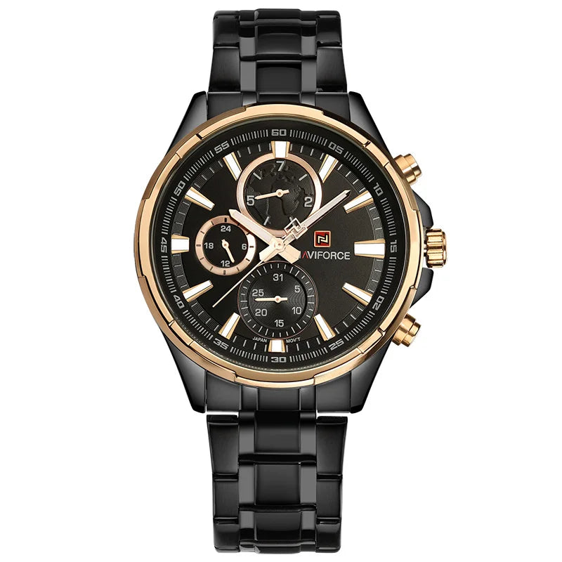 NAVIFORCE Men's Luxury Business Quartz Watch 24-Hour Date Display Man Gift Clock Full Stainless Steel Strap Sports Wristwatches