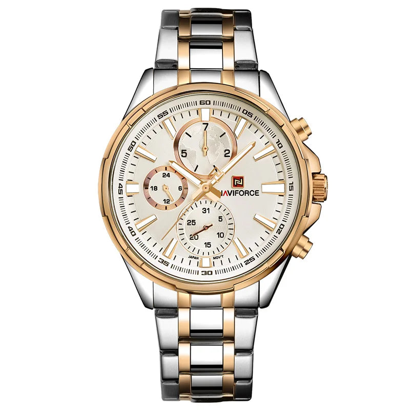 NAVIFORCE Men's Luxury Business Quartz Watch 24-Hour Date Display Man Gift Clock Full Stainless Steel Strap Sports Wristwatches