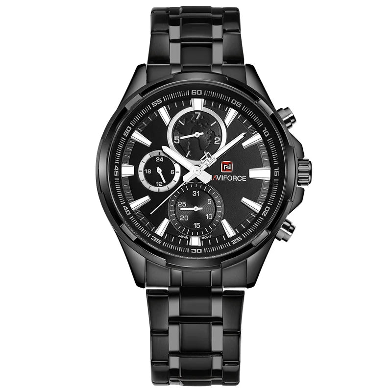 NAVIFORCE Men's Luxury Business Quartz Watch 24-Hour Date Display Man Gift Clock Full Stainless Steel Strap Sports Wristwatches