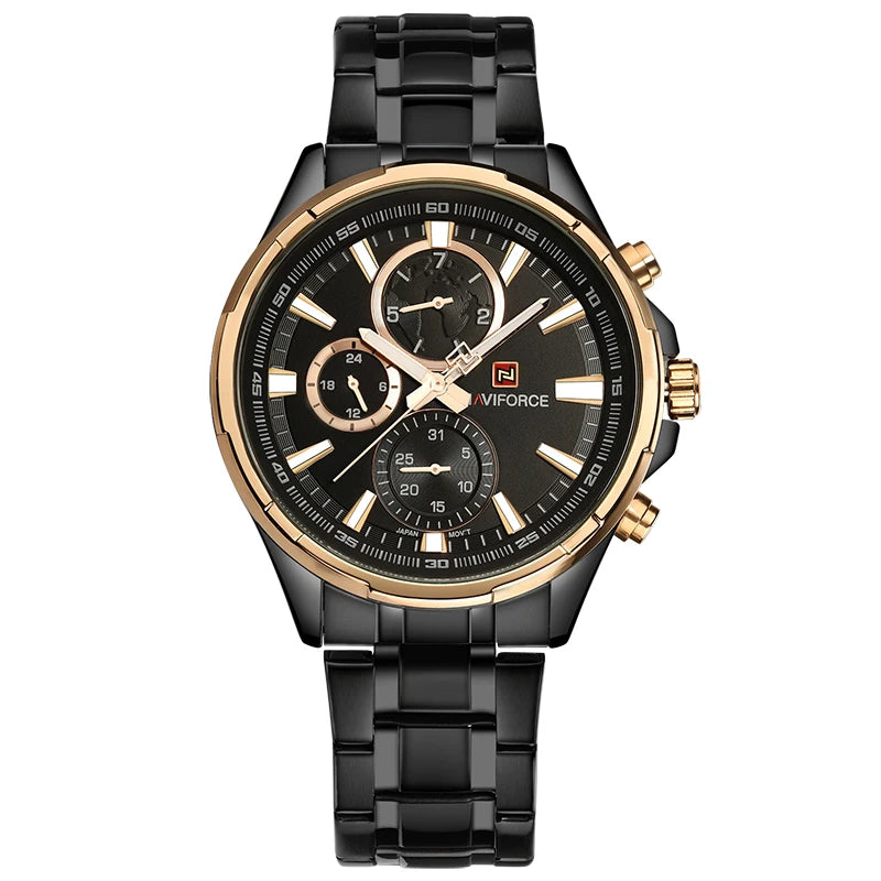 NAVIFORCE Men's Luxury Business Quartz Watch 24-Hour Date Display Man Gift Clock Full Stainless Steel Strap Sports Wristwatches