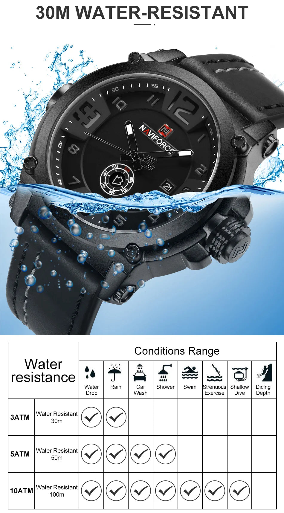 NAVIFORCE Luxury Brand Men Sports Military Quartz Watch for Man Analog Date Clock Leather Strap Wristwatch Relogio Free Shiping