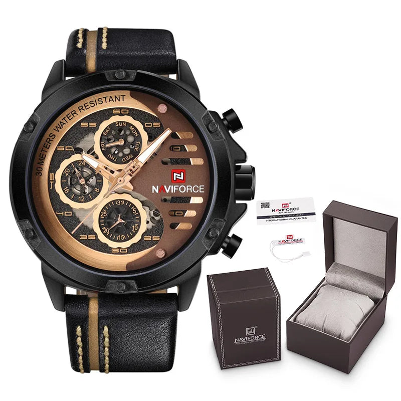 Men's Watches NAVIFORCE Brand Luxury Quartz Watch Man Leather Sport Wristwatches Waterproof Male Clock With Box Set For Sale