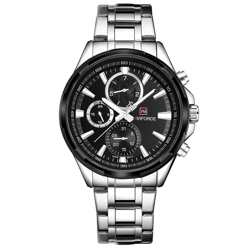NAVIFORCE Men's Luxury Business Quartz Watch 24-Hour Date Display Man Gift Clock Full Stainless Steel Strap Sports Wristwatches