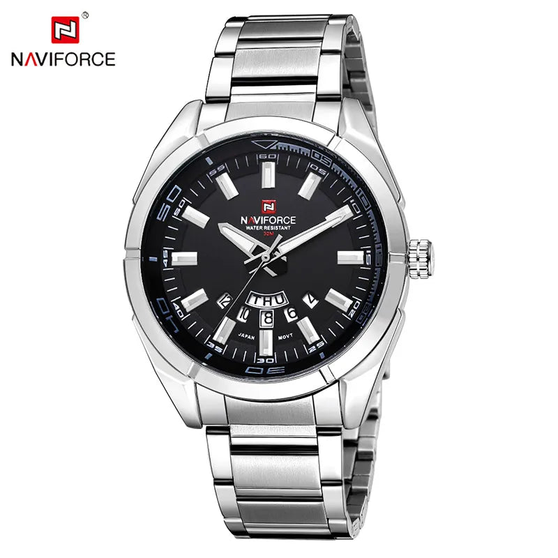 NAVIFORCE Classic Casual Watch for Men Stainless Steel Sport Waterproof Male Watches Quartz Date Display Clock Relogio Masculino