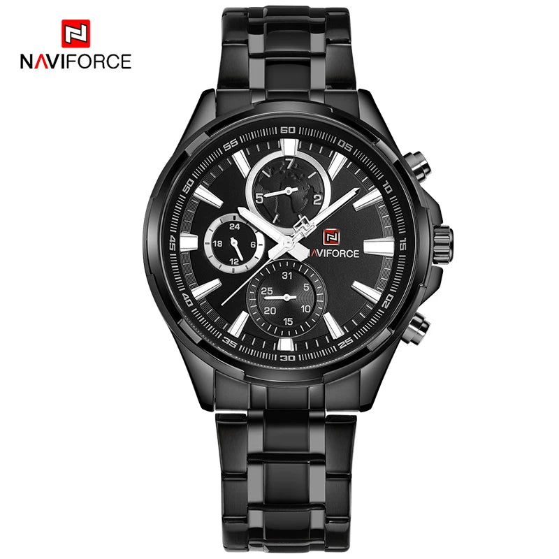 NAVIFORCE Classic Casual Business Male Watches Stainless Steel Waterproof Wristwatch Quartz Date Display Clock Relogio Masculino