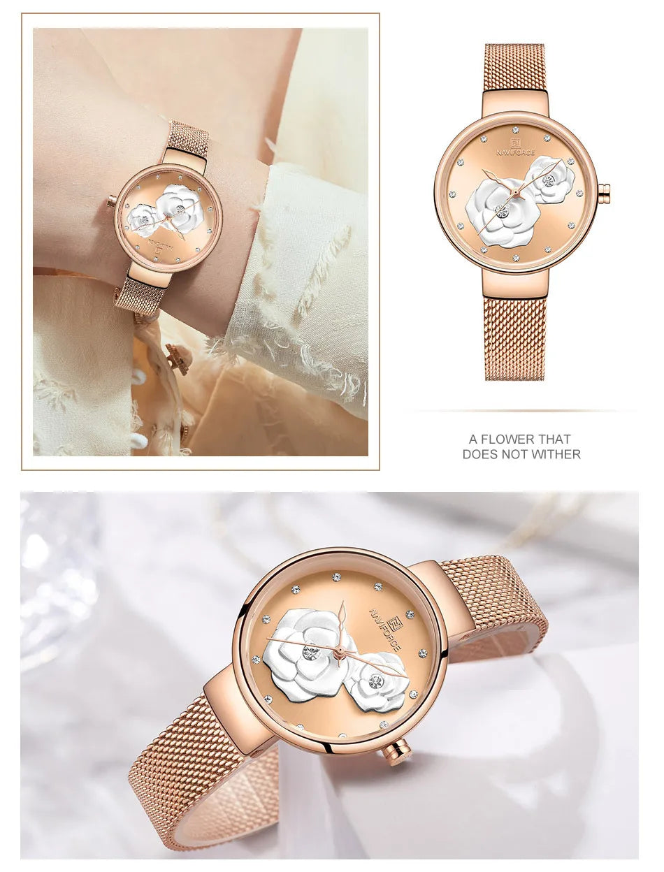 NAVIFORCE Luxury Women's Watch Set with Steel Mesh Band Creative Design Female Clock Relogio Feminino Includes Watch Box for Sal