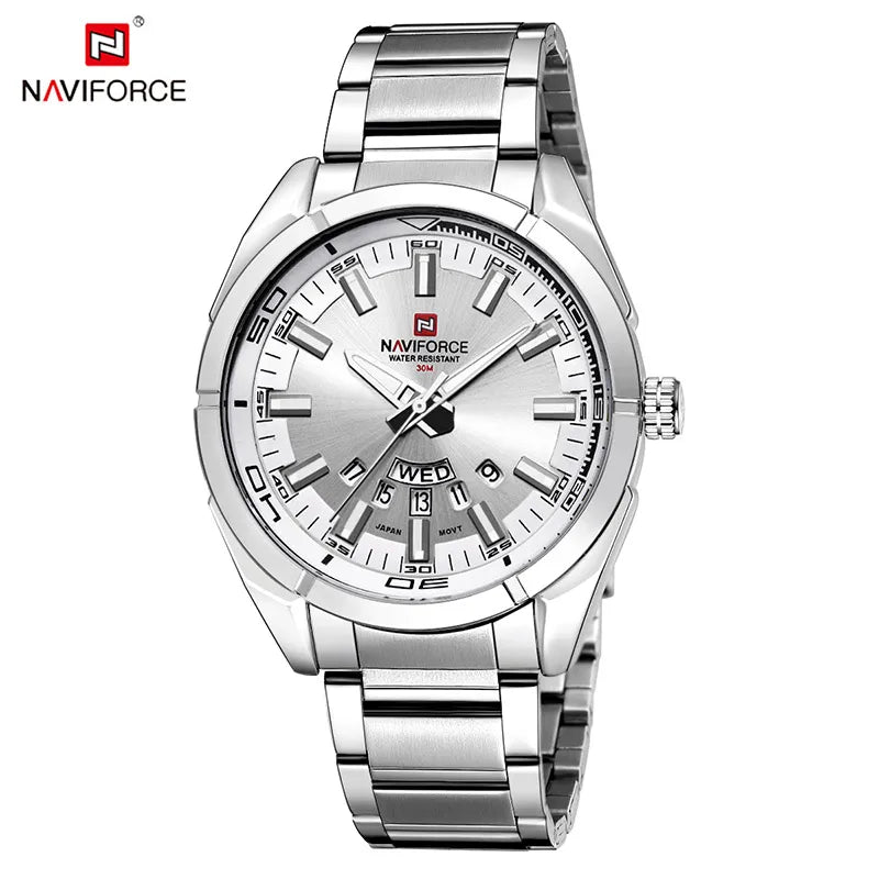 NAVIFORCE Classic Casual Watch for Men Stainless Steel Sport Waterproof Male Watches Quartz Date Display Clock Relogio Masculino