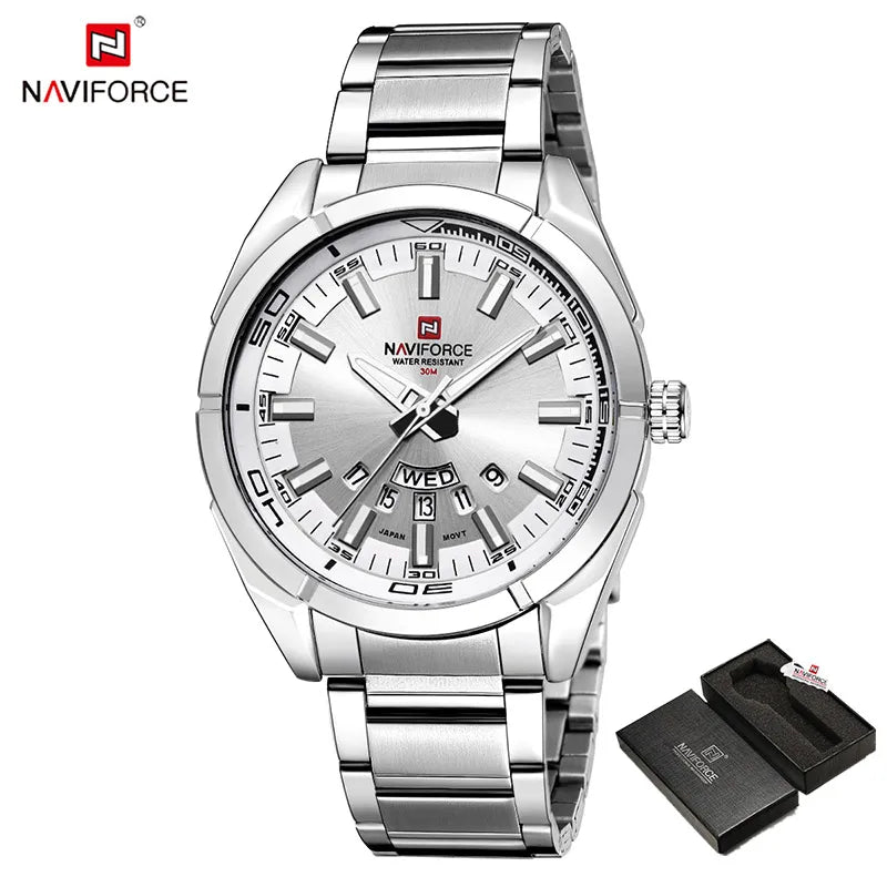 NAVIFORCE Classic Casual Watch for Men Stainless Steel Sport Waterproof Male Watches Quartz Date Display Clock Relogio Masculino