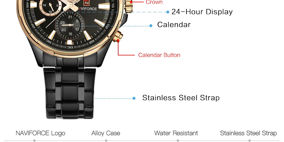 NAVIFORCE Classic Casual Business Male Watches Stainless Steel Waterproof Wristwatch Quartz Date Display Clock Relogio Masculino