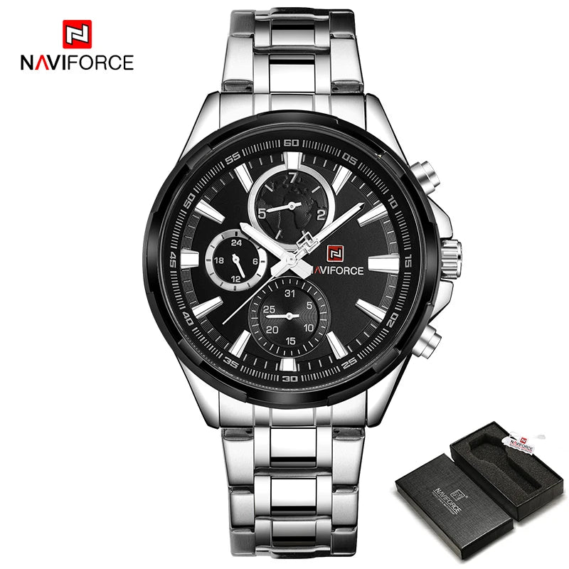 NAVIFORCE Classic Casual Business Male Watches Stainless Steel Waterproof Wristwatch Quartz Date Display Clock Relogio Masculino