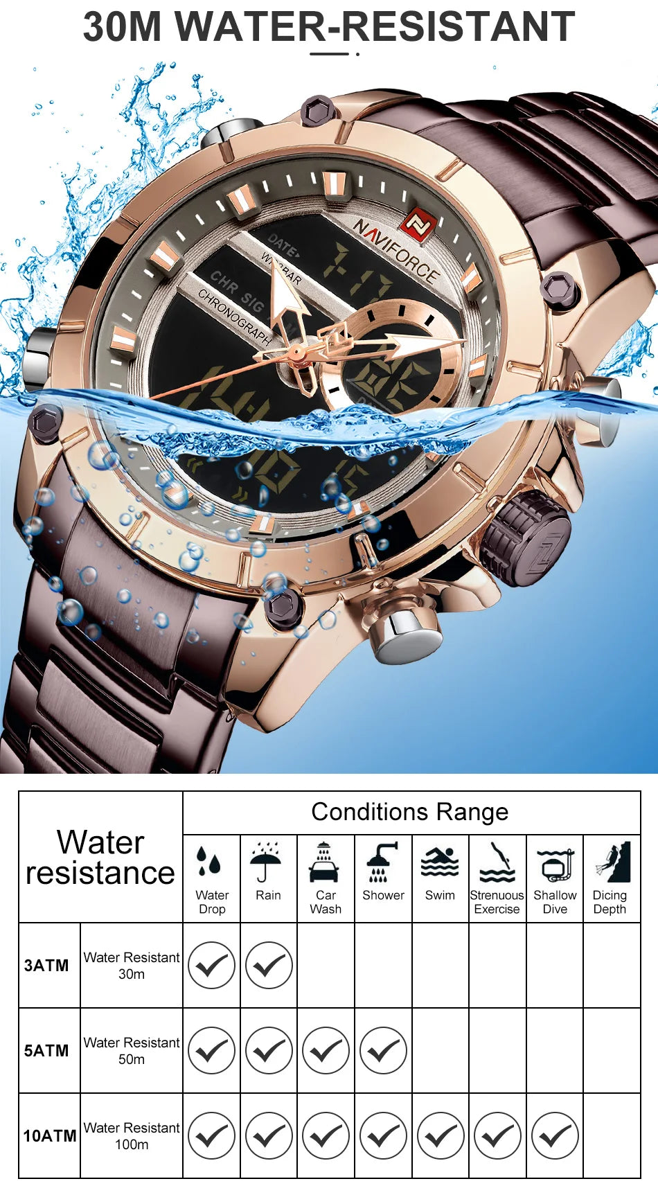 NAVIFORCE Top Luxury Men's Luxury Sports Military Watch All Steel Waterproof Shi Ying Digital Double Display Clock Relogio Mascu