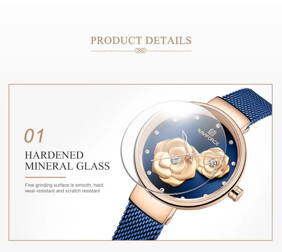 NAVIFORCE Luxury Women's Watch Set with Steel Mesh Band Creative Design Female Clock Relogio Feminino Includes Watch Box for Sal