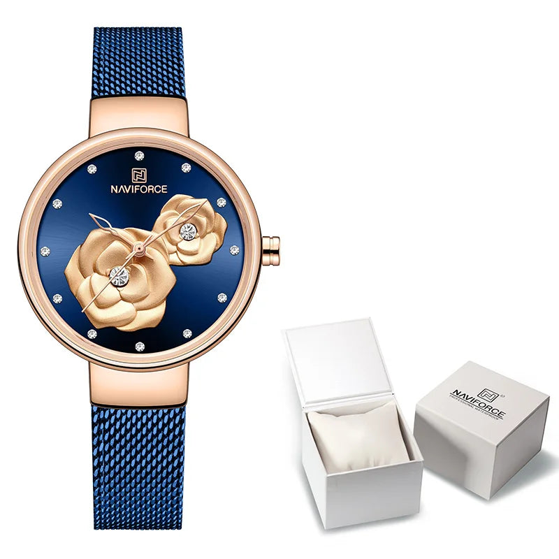 NAVIFORCE Luxury Women's Watch Set with Steel Mesh Band Creative Design Female Clock Relogio Feminino Includes Watch Box for Sal